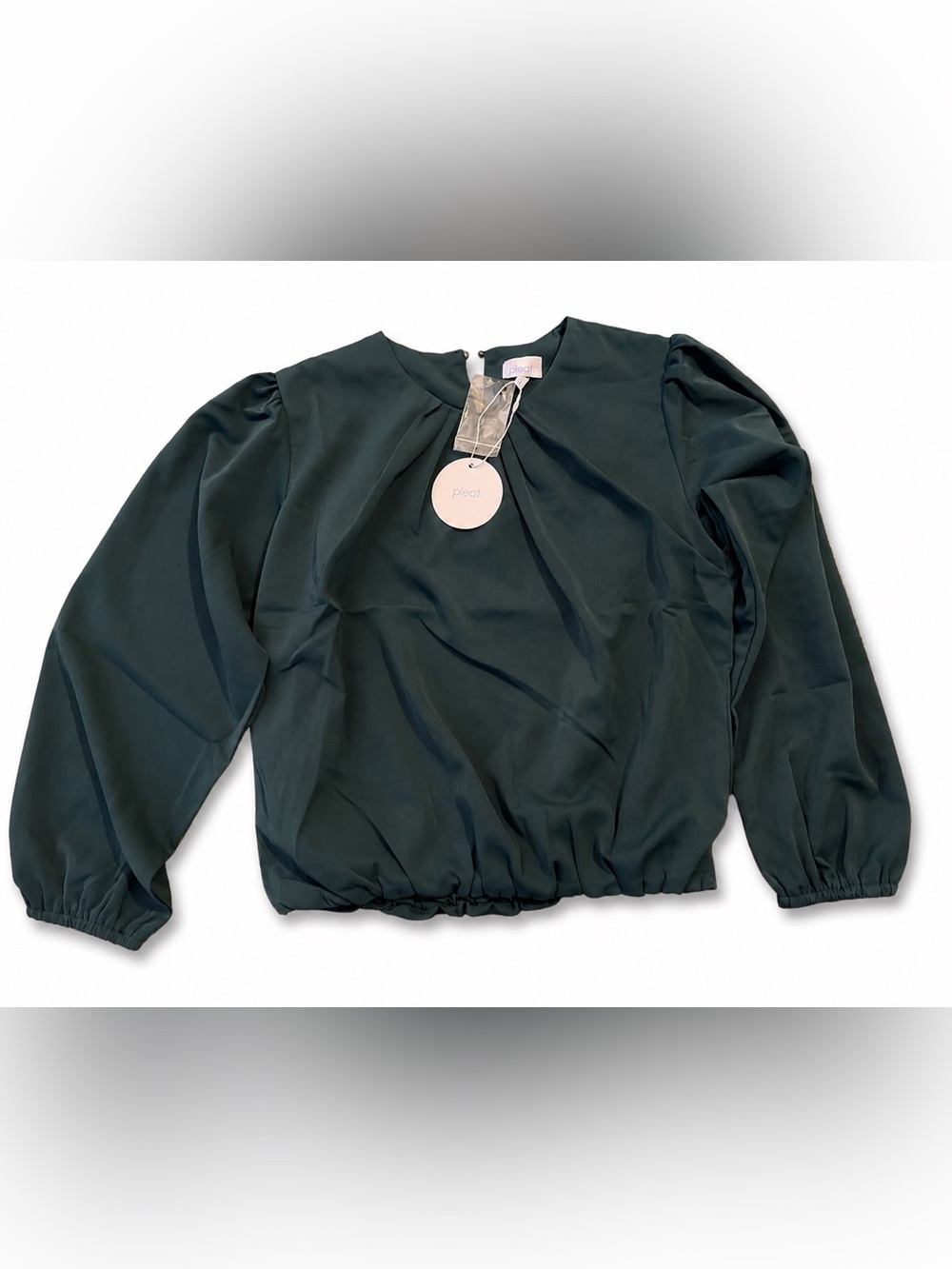 NWT Pleat Girls Teal Puff Sleeve Top Size 14